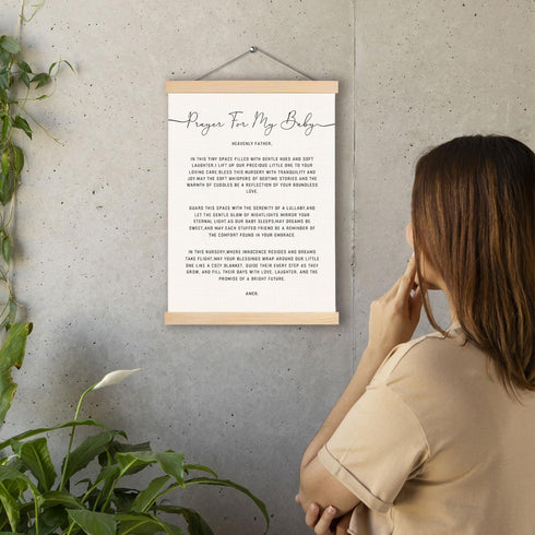 pouep 12x16 Inches Nursery Wall Decor, Prayer for My Baby Nursery Wall Art Poster Hanger Frame, Christian Baby Gifts