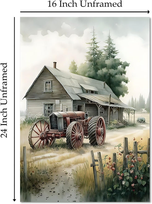 Farmhouse Canvas Wall Art, Old Tractor Pictures, Rustic Barn Prints for Country House 16x24in