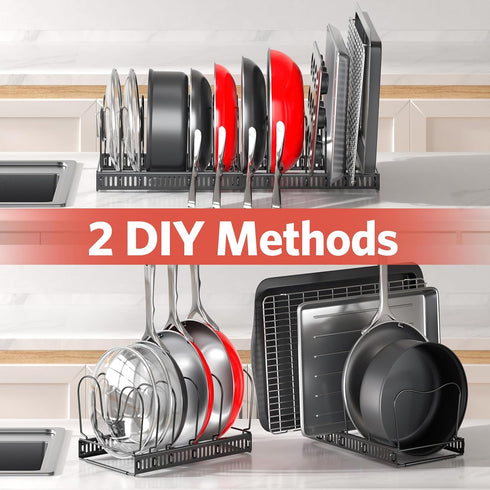 ORDORA Pots and Pans Organizer, Under Cabinet Rack with 12 Adjustable Dividers, 11.8''-22.8'' Kitchen Cabinet Organizer