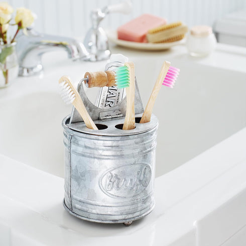 Autumn Alley Rustic Galvanized Toothbrush Holders for Bathrooms, Farmhouse Bathroom Accessories, Grey