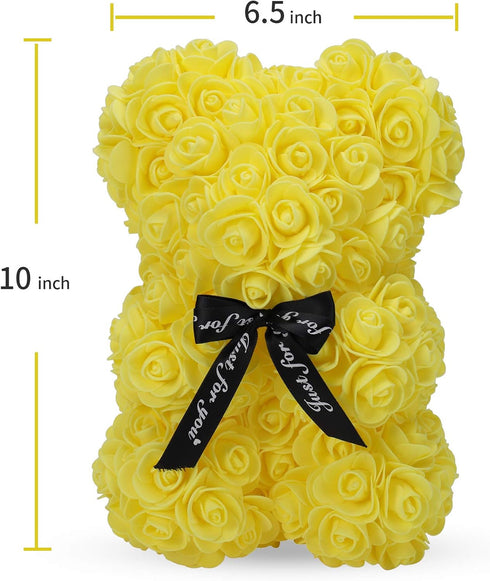 LINKLO 10 inch Rose Bear - Artificial Rose Flower Teddy Bear Gift for Wedding, Mother's Day, Anniversary, Transparent