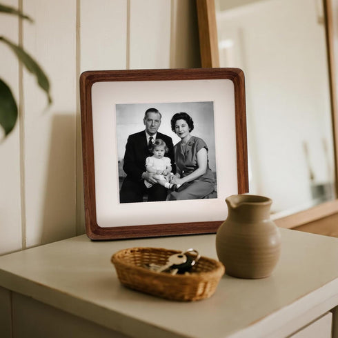 8x8 8x8 6x6 Recuerdos Picture Frame Natural Walnut Wood, Square Wooden Photo Frame with Mat for Gallery Wall Mount