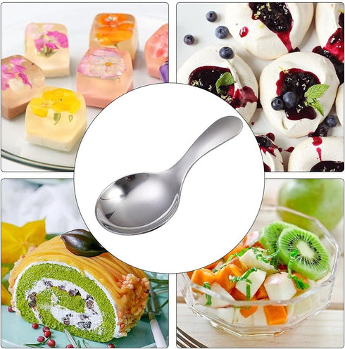 6pcs Stainless Steel Short Handle Spoons, Round Dessert Spoons, 3.54x1.77inch Ice Cream Spoons for Kitchen or Restaurant