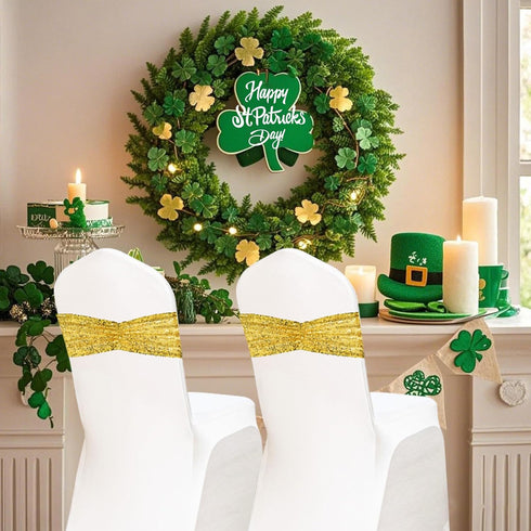 Eternal Beauty Set of 10 Gold Sequin Chair Bows, Sashes for Wedding Party Decorations