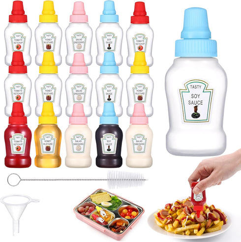 16 pcs Mini Ketchup Bottles,25ML Condiment Squeeze Bottles Plastic Sauce Container for