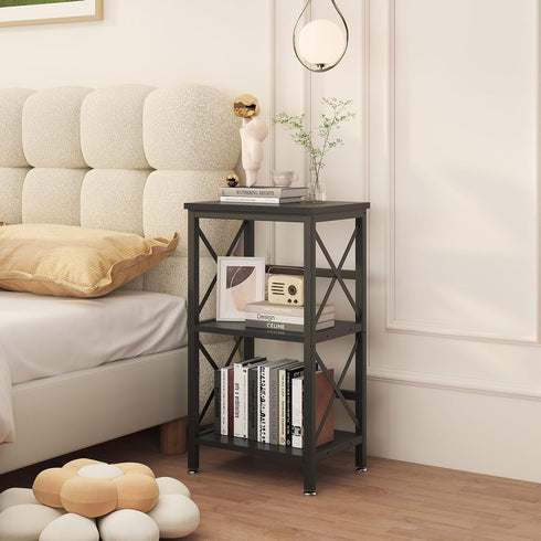 YMYNY 3 Tiers Industrial Metal Bookcase, Black Storage Organizer for Living Room, Home Office, Bedroom, 29.5 * 15.75 *