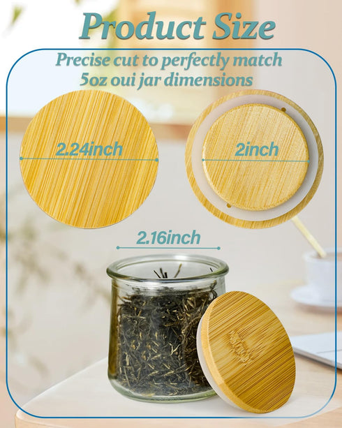 8 Pack 8 5Oz Oui Yogurt Jar Lids with Labels, Food-Grade Bamboo Lids for Oui Yogurt Jars, Reusable Wooden Canning