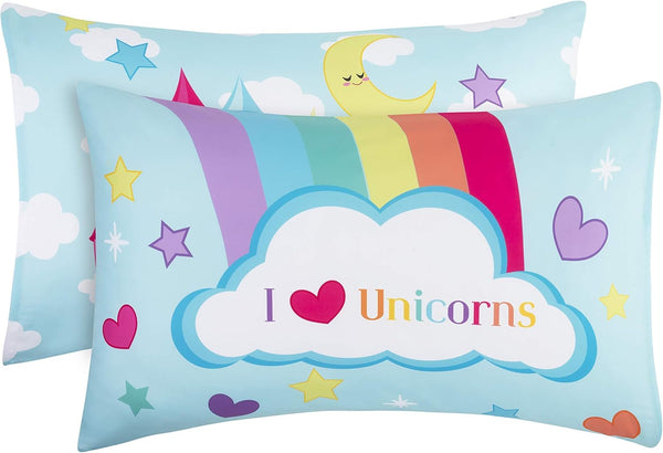 Everyday Kids 2-Pack Standard Size Pillowcases 20 x 26” - 100% Soft Microfiber, Unicorn Design