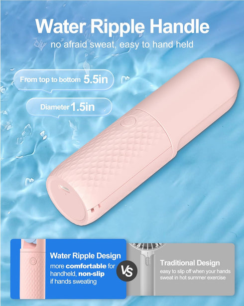 Mini Handheld Fan, Powerful USB Rechargeable Fan, Battery Operated Makeup Fan for Travel, Beach, 10-15.5H Working, Pink
