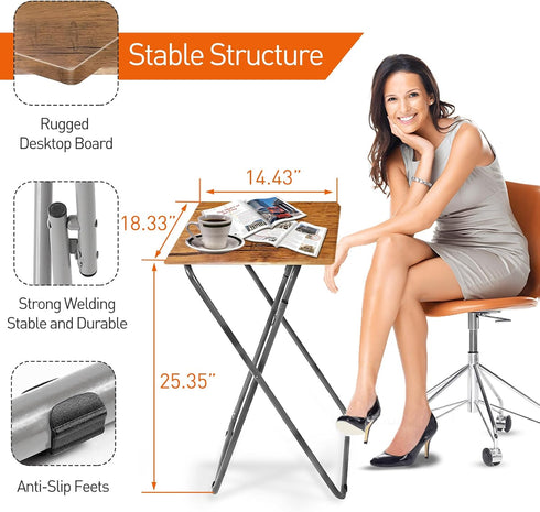 Required,15 18.9in(Yellow Brown,1pcs) Tv Trays Folding Tv Table, Dinner Table for Eating with Sturdy Metal Frame, Small