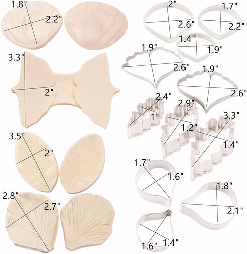 8set Gumpaste Flower Silicone Mold and Cutter, Stainless Steel Flower Cutter for Wedding and Birthday Cake Decorating