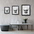Funny Highland Cow Framed Wall Art, Black and White Canvas Cow in Bathroom Picture, Rustic Style Artwork 8"x10"