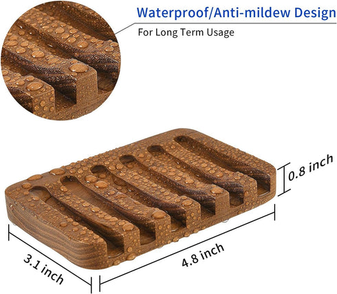 SUBEKYU Wooden Soap Dishes for Bathroom, Bar Soap Holder with Self Draining Tray, Natural Waterfall Drain Soap Saver