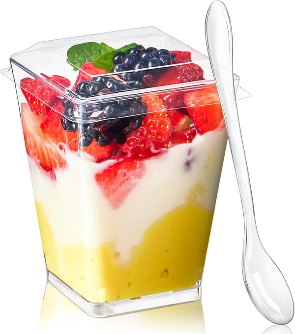 TOFLEN 50 Pack 5 oz Plastic Dessert Cups with Lids for Party,