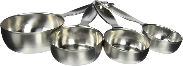 Amco Advanced Performance Measuring Cups - Set of 4, Silver, Heavy-Gauge Stainless Steel, Ergonomic Design