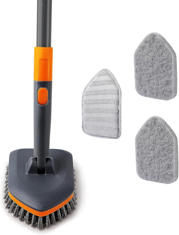 Tile Tub Scrubber Brush with 3 Cleaning Heads, 56" Extendable Long Handle for Bathroom Kitchen Toilet Cleaning