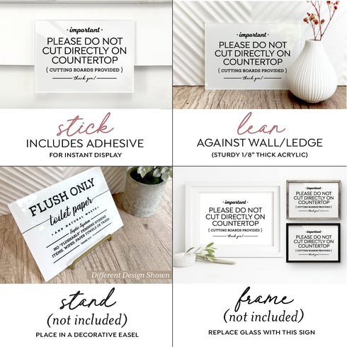 4x6 Inch Please Do Not Cut Directly on Countertop, Designer Sign ~ Ready to Stick, Lean or Frame (White)