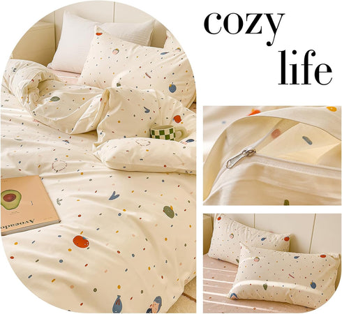 Set Set Set 3pcs AOJIM Cute Duvet Cover for Kids Adults, Pure Cotton Comforter Cover with Multiple Cartoon Pattern