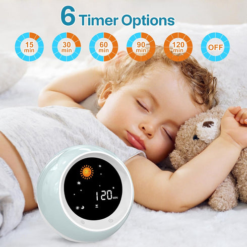 I.CODE Sun & Moon Rise Kids Alarm Clock, Children's Sleep Trainer ,Sleep Sound Machine, Wake Up Light & Night Light