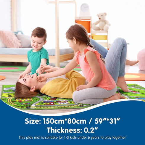 60"x32",Train Booooom Jackson Car Rug with Exquisite Box,Washable Rug Kids Area Rug Play Mat Track Car Mat,Children Non
