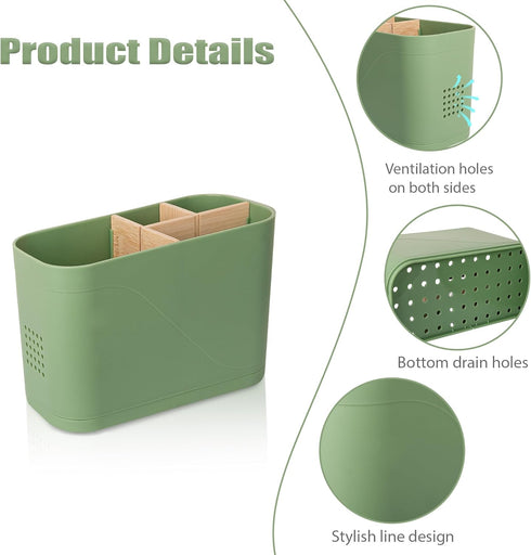 Countertop 4 Toothbrush Holders for Bathrooms, Electric Tooth Brush Holder with Bamboo Dividers Kids Toothbrush