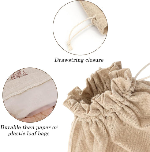 QUYANGCHIFENG 2 Pack 12x15 Inch (1 Reusable Linen Bread Storage Bags with Plastic Lining, Sourdough Bread Keeper