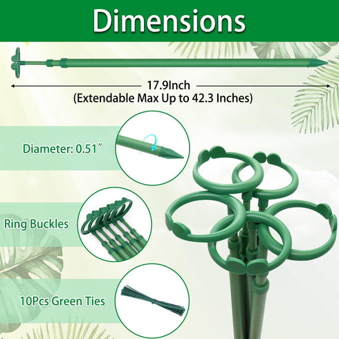 17.9IN 42.3IN 3Pack Extendable Plant Stakes, Length Scalable from to Plant Support Stake, Orchid Sticks with Clips