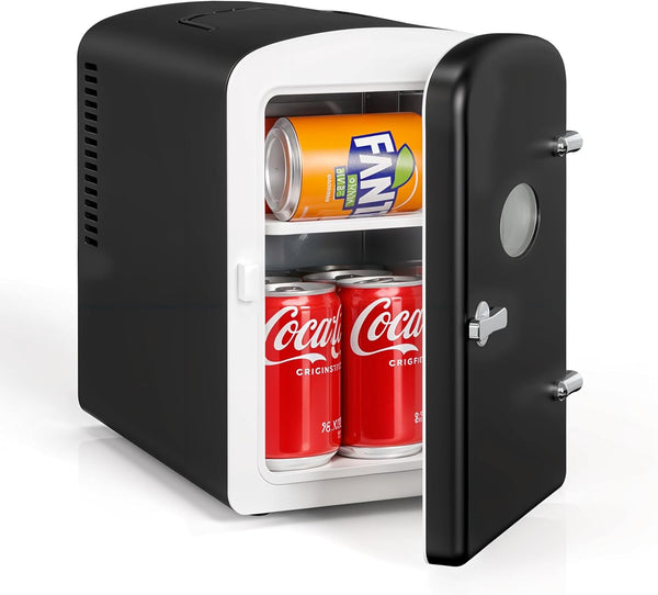 HealSmart Portable Mini Fridge, 6 Liter 9 Can Cooler and Warmer Compact Refrigerators with Observation Window,
