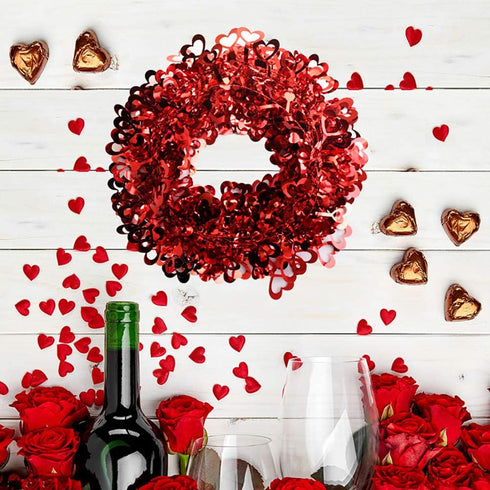 Ochine Tinsel Heart Wreaths Garland, Red Heart Shaped Wreaths Decor for Valentines' Day Wedding Party Decorations