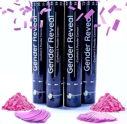 Gender Reveal Confetti Cannon 4 Pink Powder Smoke with 100% Non-Toxic, Food-Grade