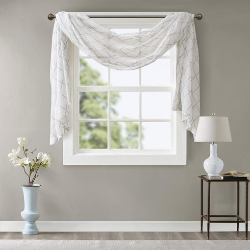 Madison Park Irina Embroidered Kitchen - Transitional Fabric Sheers Single Curtain Scarf for Living Room