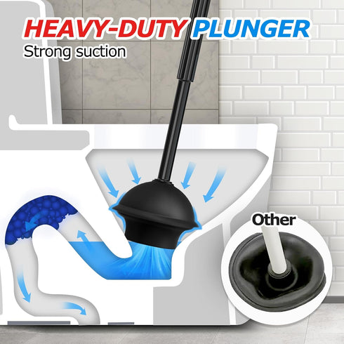 2Pack 2 1 Set, Set,Bathroom FORASTO in Toilet Brush and Plunger Extended Handle Plunger,Toilet Bowl Brush Plunger