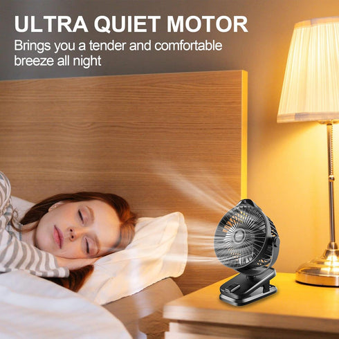 TRILINK 8000mAh 5 5" Small Clip on Fan with Remote Control | Battery | Speeds | Portable Rechargeable Mini Desk/Table
