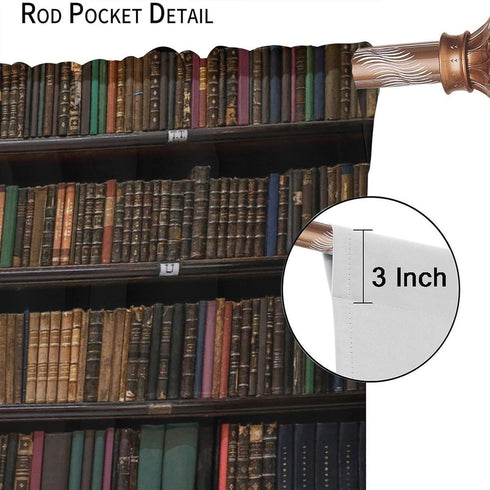 Yearn Jear 2 Sets,42x45 Inch Bookshelf Curtains, Vintage Library with Books Window Treatments for Kids Bedroom, Wooden
