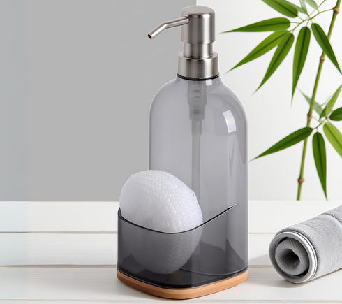 17oz Countertop Clasin Home Kitchen Soap Dispenser with Sponge Holder, Refillable Acrylic Dish Soap Dispenser