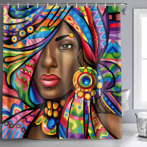 African American Woman Shower Curtain, Waterproof Polyester Bathroom Decor Set with 12 Hooks, 72 x 72 Inches