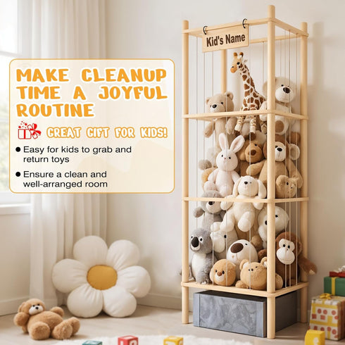 WORLDMX 57In Stuffed Animal Storage with Toys Tray, Large Wooden Stuffy Plushies Storage Holder Extra Large Capacity
