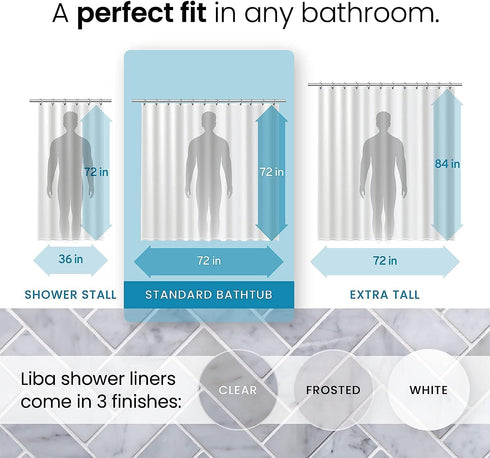 "LiBa Waterproof Plastic Shower Curtain - Premium Non-Toxic PEVA with Rust Proof Grommets, Heavy Duty 72x72 Bathroom
