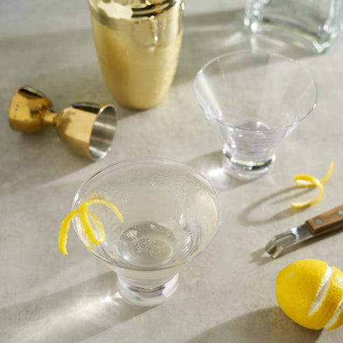 Viski Heavy Base Stemless Martini Glasses, Set of 2 - Premium Short Crystal Cocktail Glass Gift Set, 7.5 oz.