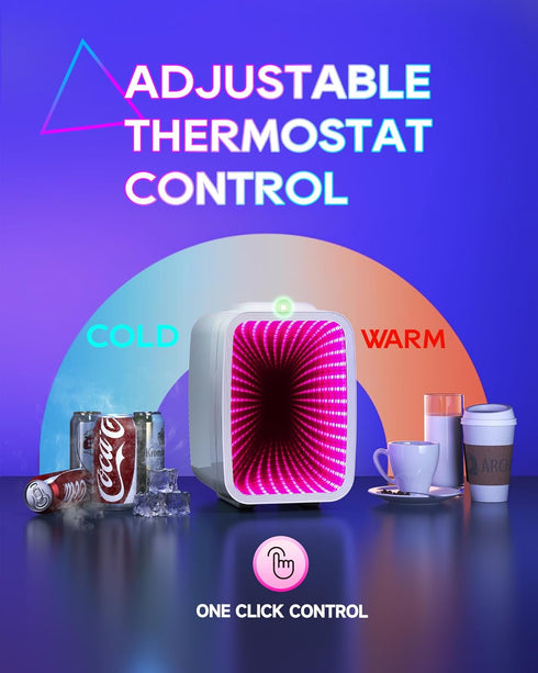 Mini Fridge, 4 Liter/6 Cans Small Refrigerator with Dimmable LED Light, AC/DC Portable Cooler for Bedroom, Office,