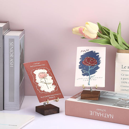 Hipiwe Display Stand Easel with Adjustable Metal Arms, Wooden Base for Fossil, Coral, Geodes, Plate, Small Collectibles