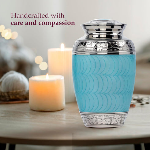 Trupoint Memorials Cremation Urns for Human Ashes - Decorative Burial Urn for Adult Men and Women, Large Light Blue