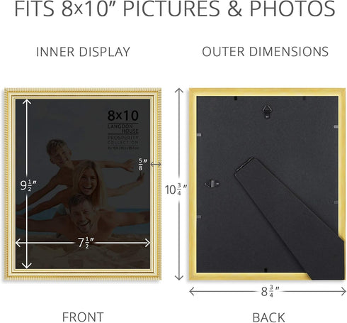 Langdon House 8x10 Picture Frames, Gold, 6 Pack, Contemporary Frame Set for Wall Mount or Table Top