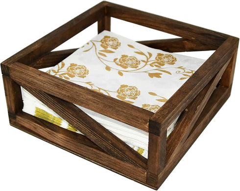 Rustic Brown Flat Napkin Holder by OwlGift, Solid Wood for Kitchen Table, Farmhouse Style Décor