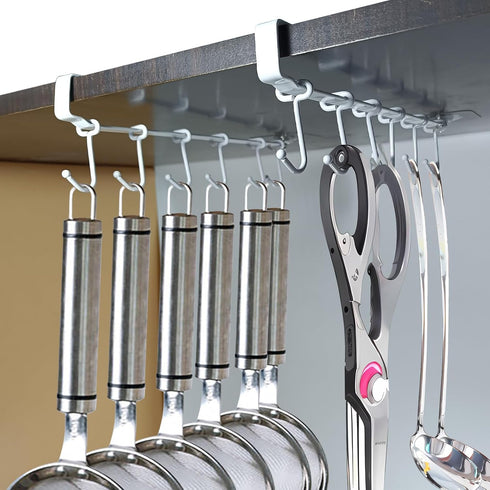 Adjustable Under Cabinet Coffee Mug Holder - Space-Saving Solution for Your Kitchen-Standard Cabinet Water Cup Organizer-2 Sets (12 Mobile Hooks-White) by XILAOTOU