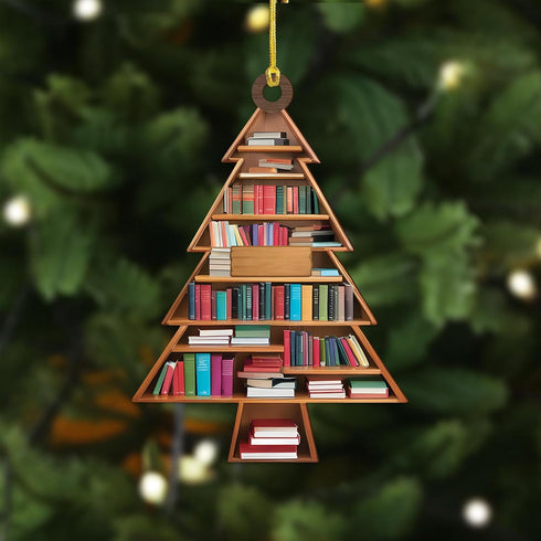 NGHYANNA 4 Inch NGHYANA Wooden Christmas Tree Bookshelf Ornament Book Lover Holiday Decoration