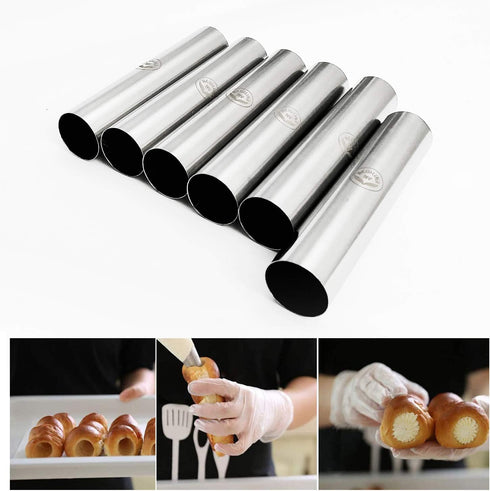 NewlineNY Stainless Steel 10 Pcs FROMAGE POURERS TUBES SET, 6 Circular + 4 Cone Cannoli Forms