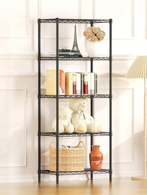 SINGAYE 5 Shelves Wire Shelf Storage Unit, Adjustable Metal Shelves for Laundry Bathroom Kitchen Office (Black)