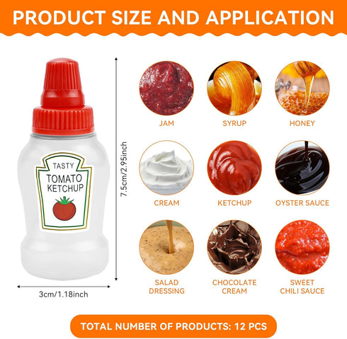 12 25ml Fantasyon Pcs Mini Ketchup Bottles for Bento Box Accessories Condiment Squeeze Bottles Plastic Sauce Container