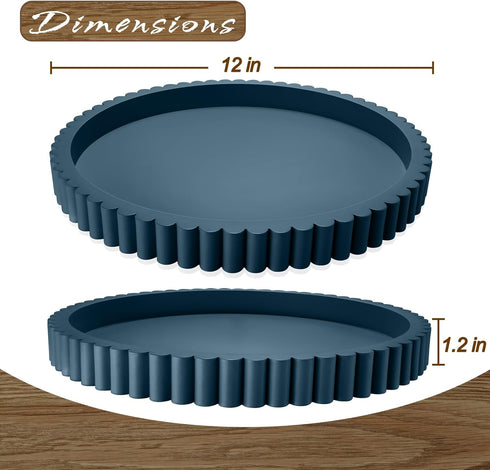12in Handmade Decorative Tray for Coffee Table Tray Decor, Blue Wooden Decorative Round Tray for Kitchen, Living Room
